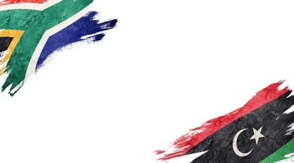 Bandeiras da África do Sul e Líbia em fundo branco — Fotografia de Stock